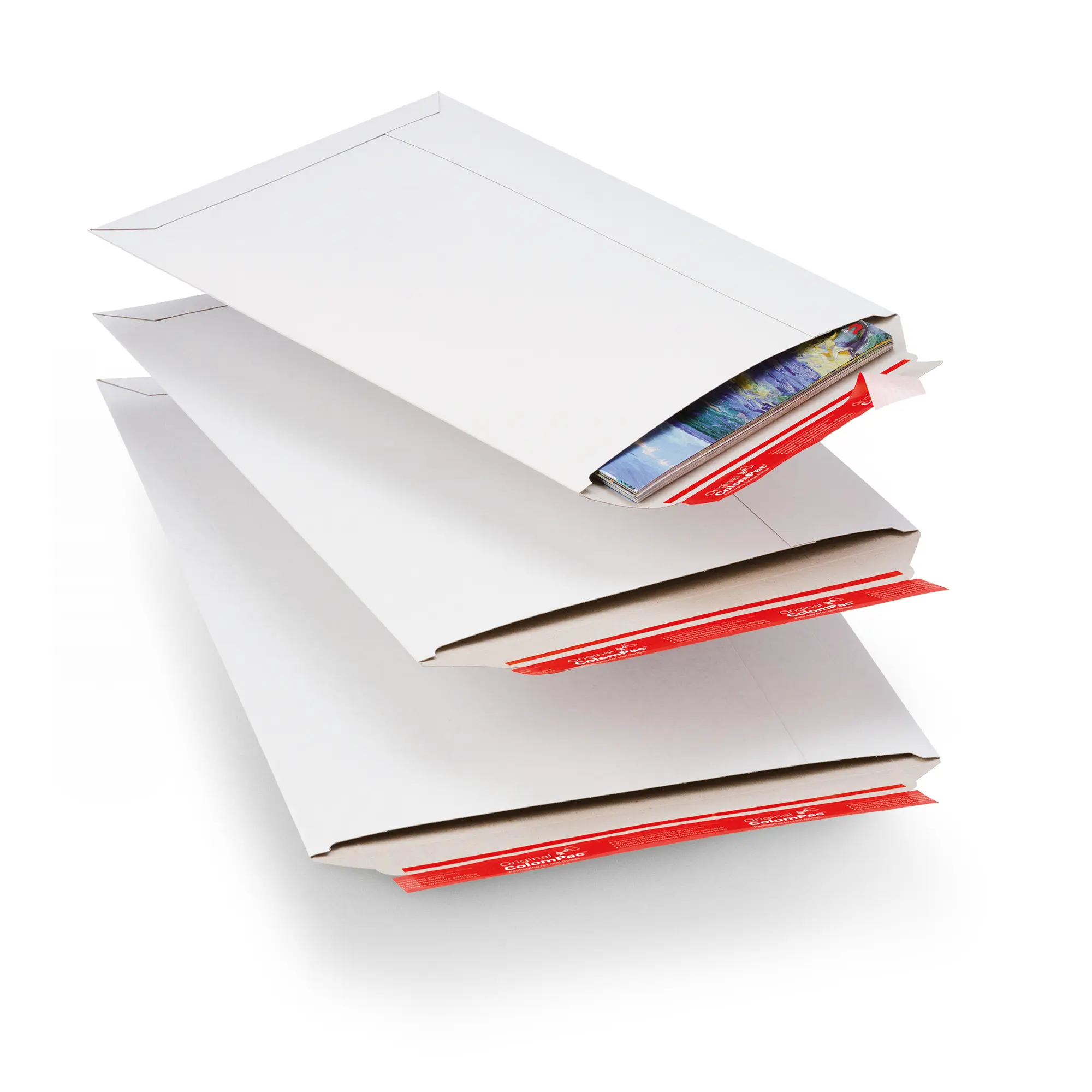 Versandtasche aus Vollpappe weiß 160x175x-30 mm